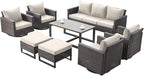 Rilyson Wicker Outdoor Patio Furniture Set - 8 Piece Patio Conversation Set with 4 Swivel Rocker Chairs,2 Rattan Ottoman,1 Couch and 1 Metal Coffee Table for Outside Porch Deck Backyard(Brown/Beige)