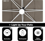 EliteShade USA Atlas 3-Tier 10x10FT Full Aluminum Cantilever Patio Umbrella for Outdoor restaurant Garden Courtyard Deck Pool and Marketing with Light(No battery),Heather Beige