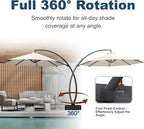 12FT Cantilever Umbrella with Base Large Curvy Outdoor Aluminum Offset Umbrella w/ 360° Rotation, UV Resistant Canopy for Patio, Garden, Backyard, Beige