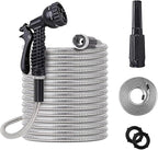 100ft Metal Garden Hose Stainless Steel Heavy Duty Water Hose With 2 Nozzles, No Tangle and Kink, Lightweight & Flexible, Tough and Pet Proof, Metal Garden Hose for Yard, RV, Garden, Outdoor