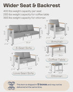 Aluminum Outdoor Patio Furniture Set with Coffee Table, 7 Piece Patio Conversation Sets with Thick Cushion, Ottomans, Patio Sectional Furniture Set for Porch, Balcony, Deck, Yard, White