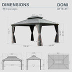 Domi 10' X 14' Hardtop Gazebo Metal Gazebo Canopy with Galvanized Steel Double Roof, Aluminum Frame, Curtains and Netting for Patio, Deck, Garden, Outdoor Shelter, Grey