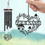 Personalized Customize Name Fantasy Mushroom Wonderland Wind Chime, Metal Iron 37 Inch Outdoor Memorial Gift for Garden Yard Patio Home Decor, Black (Style F)