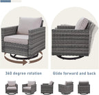 Luxury Outdoor Swivel Rocker Patio Chairs Set of 2, Swivel Patio Chairs for Porch, Yard, Deck, Poolside, Grey/Beige