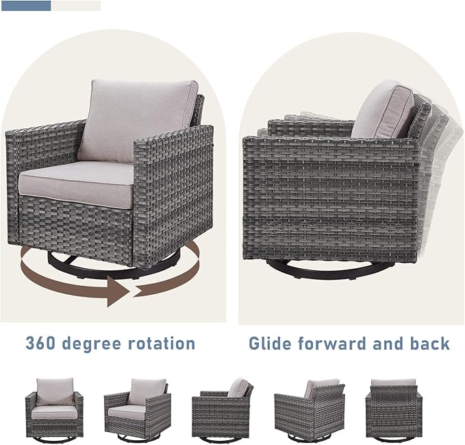 Luxury Outdoor Swivel Rocker Patio Chairs Set of 2, Swivel Patio Chairs for Porch, Yard, Deck, Poolside, Grey/Beige