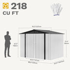 DWVO 8x6ft Metal Outdoor Storage Shed, Waterproof Tool Shed Heavy-Duty Storage Unit with Lockable Door and Vents, Ideal for Bicycles, Tools, Lawnmowers, Backyards, Patios, Lawns - White