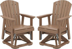 SERWALL Adirondack Swivel Glider Chair, HDPE Patio Swivel Glider Set of 2, All-Weather Glider Chair for Porch, Balcony, Wood Brown