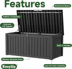 EasyUp 120 Gallon Outdoor Storage Box Waterproof, UV Resistant Resin Deck Box with Hydraulic Rod, Reinforced Stability for Patio, Garden, and Pool, Striped Black