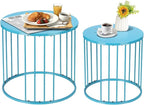 SUNNYPARK Outdoor Side Table Set of 2, Metal Circle Accent End Tables for Balcony Backyard Garden Indoor Living Room, Durable Black Nesting Coffee Tables, 20”+16” Dia