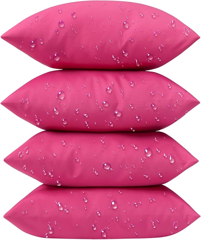Phantoscope Pack of 4 Premium Dual Usage Outdoor Pillow Inserts, Waterproof Throw Pillows No Cover Needed, Colorful Decorative Couch Sham Cushion Stuffer Patio Couch Tent, Pink 18 x 18 Inches