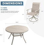 DIFY 7 Pieces Outdoor Patio Dining Set, 6 Sandshell Textilene Swivel Dining Chairs and 47.2" Sandshell Round Metal Dining Table, Outdoor Table and Chairs
