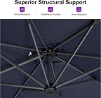 PURPLE LEAF 10 Feet Patio Umbrella Outdoor Cantilever Square Umbrella Aluminum Offset Umbrella with 360-degree Rotation for Garden Deck Pool Patio, Navy Blue