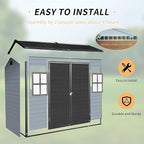 LANTRO JS 8x4FT Plastic Storage Shed with Floor, Storage Shed with Floor Included, 2 Windows and Lockable Door Sheds for Garden Tools, Bike