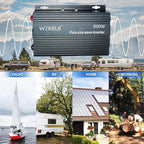 WZRELB 500W Pure Sine Wave Inverter 12VDC to 120VAC Solar Power Converter Truck RV Home LCD Display