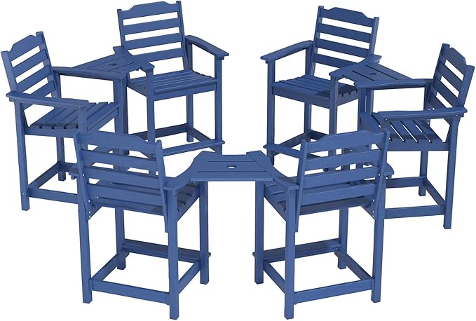 OTSUN Tall Adirondack Chairs Set of 6 with Connecting Tray, 24 inches HDPE Bar Height Outdoor Chairs, All Weather Resistant for Balcony, Porch, Kitchen (6 PCS, Navy Blue)