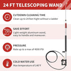24 FT Telescoping Pressure Washer Wand - Gutter Cleaner Attachment with Power Washer Extension Wands, 7 Spray Nozzle Tips, 3 Hose Adapters, Brush and Support Belt