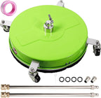 17" Pressure Washer Surface Cleaner with 4 Wheels, Coated Green Stainless Steel Power Washer Surface Cleaner for Driveway Sidewalk, 1/4" Quick Connector 2 Extension Wand, 4000 PSI