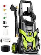 2025Upgraded Pressure Washer 4300PSI with 4 Quick Connect Nozzles, Inlet Hose & Filter& Foam Cannon for Cars/Fences/Driveways/Home Cleaning, Green