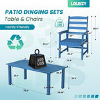 LOUNZY 9 Pieces Patio Dining Sets, 90'' Table Outdoor HDPE Furniture Set w/ 2" Hole Cut-Out Dining Table with 8 Patio Chairs for Lawn, Pool and Yard, Navy