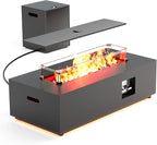 42" Outdoor Fire Pit Table, 50,000 BTU Gas Fire Pit with Glass Wind Guard, Fire Stones, Waterproof Cover, Propane Fire Pit Table for Outside Patio (Warm Light, Black)