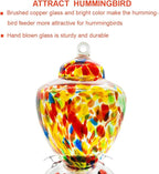 REZIPO Hummingbird Feeder with Perch - Hand Blown Glass - Colored - 38 Fluid Ounces Hummingbird Nectar Capacity Include Hanging Wires and Moat Hook