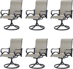 Outdoor Patio Swivel Dining Chairs Set of 6, All-Weather Swivel Rocker Chairs with Textilene High Back and Black Rust-Proof Metal Frame, Perfect for Patio, Lawn, Garden, or Backyard, Brown