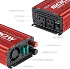 POTEK 500W Car Power Inverter DC 12V to AC 110V with 2AC outlets and 2A USB Port