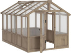 6x10 FT Green House for Outdoor, 6MM Thick Polycarbonate Panel Wooden Walk-in Greenhouse Kit with Lockable Door and Adjustable Roof Vent, Backyard Garden, Light Mocha Brown