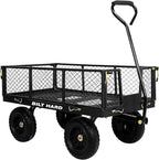 BILT HARD 10" Flat Free Tires Heavy Duty Garden Cart with 180° Rotating Handle and Removable Sides, 4 Cu.Ft 880 lbs Capacity Utility Steel Wagons for Outdoor, Yard