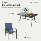 Patio Dining Set 7 Piece Outdoor Furniture Set with Metal Patio Dining Table with Umbrella Hole for Deck Garden Backyard Lawn Poolside