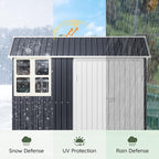 8x6 FT Outdoor Metal Storage Shed with Floor Frame, Double Doors, 1 Clear Window, Tool Shed for Garden, Patio, Backyard