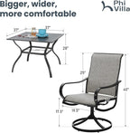 PHI VILLA 5 Piece Patio Dining Set Clearance with 4 Swivel Dining Chairs & 1 Square Metal Dining Table with 1.57 inches Hole, for Outdoor Kitchen Lawn & Garden Black Coated