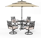 Sophia & William Swivel Patio Dining Set for 4 | 10ft Patio Umbrella Beige | Removable Seat Cushions | Black 37" Patio Dining Table