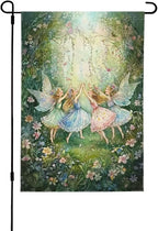 Fairy Flowers Garden Flag Vertical Double Sided Outdoor Yard Flags 12.5x18 Inch Burlap Banners for House Lawn