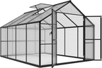 MUPATER 8 x 8 FT Outdoor Polycarbonate Greenhouse Kit with Sliding Lockable Door, Walk-in Backyard Green House with Aluminum Frame & Adjustable Roof Vent for Outdoor, Gray