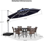 PURPLE LEAF 11ft Patio Umbrella With Base Solar powered LED Cantilever Umbrella with LED lights Windproof Outdoor Offset Umbrella for Garden Deck Pool Patio, Navy Blue