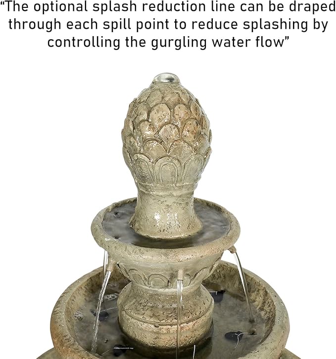 42.5" H Traditional Outdoor Water Fountain with Pineapple Finial – Classic Garden Décor with Flowing Cascade and Antique Stone Finish for Patios, Lawns, and Courtyards