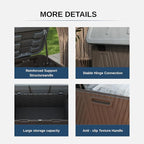 110 Gallon Outdoor Storage Box, Waterproof Patio Deck Box with Lockable Lid, Heavy-Duty HDPE Bench for Garden Tools, Cushions (Brown, 110 Gallon)