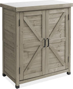 Casafield Outdoor Garden Potting Bench with Metal Tabletop and Storage Cabinet - Wooden Outdoor Garden Patio Workstation Table, Gray