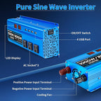 1000W Pure Sine Wave Inverter DC 12V to AC 110V/120V Converter 2000w (Peak) Car Power Converter with 3 AC Outlets, 4USB Port,Power Inverter for Car, Truck, Home, Vehicles, Laptop