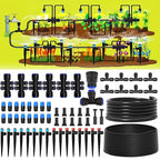 190.2FT Drip Irrigation System for Garden with 32 Nozzles & Emitters, Garden Watering System with 1/2" & 1/4" Tube and Barbed Fittings - Adjustable Sprinklers Kit for Greenhouse, Lawn, Raised Bed