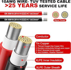 Oududianzi 2x150 Feet Solar Panel Wire, 10AWG Solar Wire Tinned Copper 10 Gauge PV Cable, for Outdoor Automotive RV Boat Marine (150FT Red + 150FT Black)