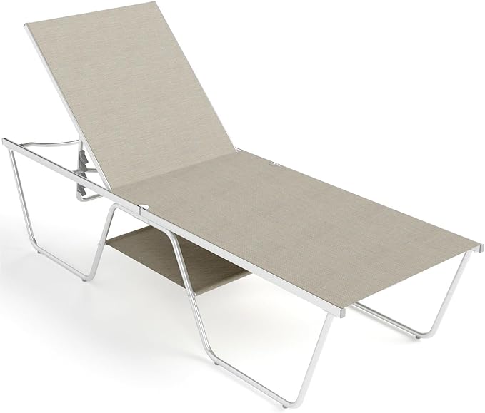 MFSTUDIO Outdoor Chaise Lounge Chair, Recliner Lounger Chair with 5 Adjustable Positions, Patio Tanning Lounger Chair for Poolside, Textilene, Patio Lounge Furniture