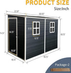 4x8 ft Outdoor Resin Storage Shed with Floor and 2 Windows, Waterproof Plastic Garden Shed with Lockable Door and Air Vents, All-Weather Tool Sheds for Backyard, Patio, Lawn (Black)