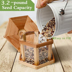 Solution4Patio Bird Feeder for Outdoors - USA Cedar Hexagon Gazebo Bird Feeders with Vented Mesh Tray, Easy-Clean & Fill Design 9.6" Dia. X 8.7" H 3.2-lb Capacity