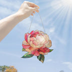 FLAGWIX Christmas Peony Flowers Gifts for Grandma - Stained Glass Window Hanging 8 in - Birthday Gifts for Women Mom, Grandma Gift, Peony Sun Catchers Indoor Window, Suncatchers Christmas Decorations