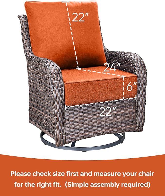 Luxury 22x24/22x25 6-Inch Outdoor Chair Cushions Set of 4 - Heavy Duty Water-Resistant Comfortable Cushion for Patio Furniture Set Dining Gliding Rocking Chairs Loveseat L-Shape Sofa - Orange