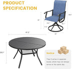 VICLLAX 7 Pieces Patio Dining Set for 6, Outdoor Furniture Set Includes 47.2" Outdoor Round Table and 6 Patio Swivel Chairs for Lawn Garden, Black Tabletop and Blue Fabric