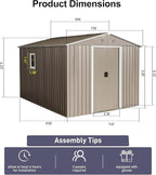 8x10 FT Outdoor Metal Shed,Tool Storage Cabinet with Floor Base and Window,Sliding Doors & Padlock,Waterproof Oversized Shelter for Shovels,Umbrellas,Grey