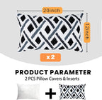idee-home Outdoor Pillows with Inserts Included, Patio Outside Lumbar Pillows Waterproof Set of 2, 12 x 20 inch